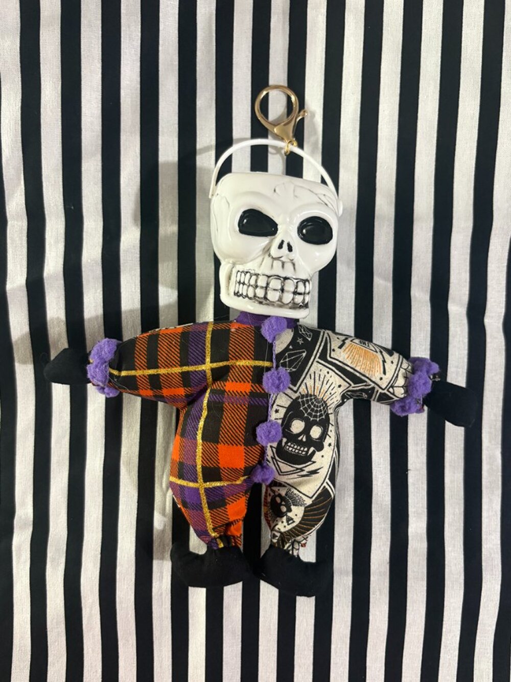 Mr. Skellie Candy Pail Art Doll Bag Charm, Halloween Purse Accessory